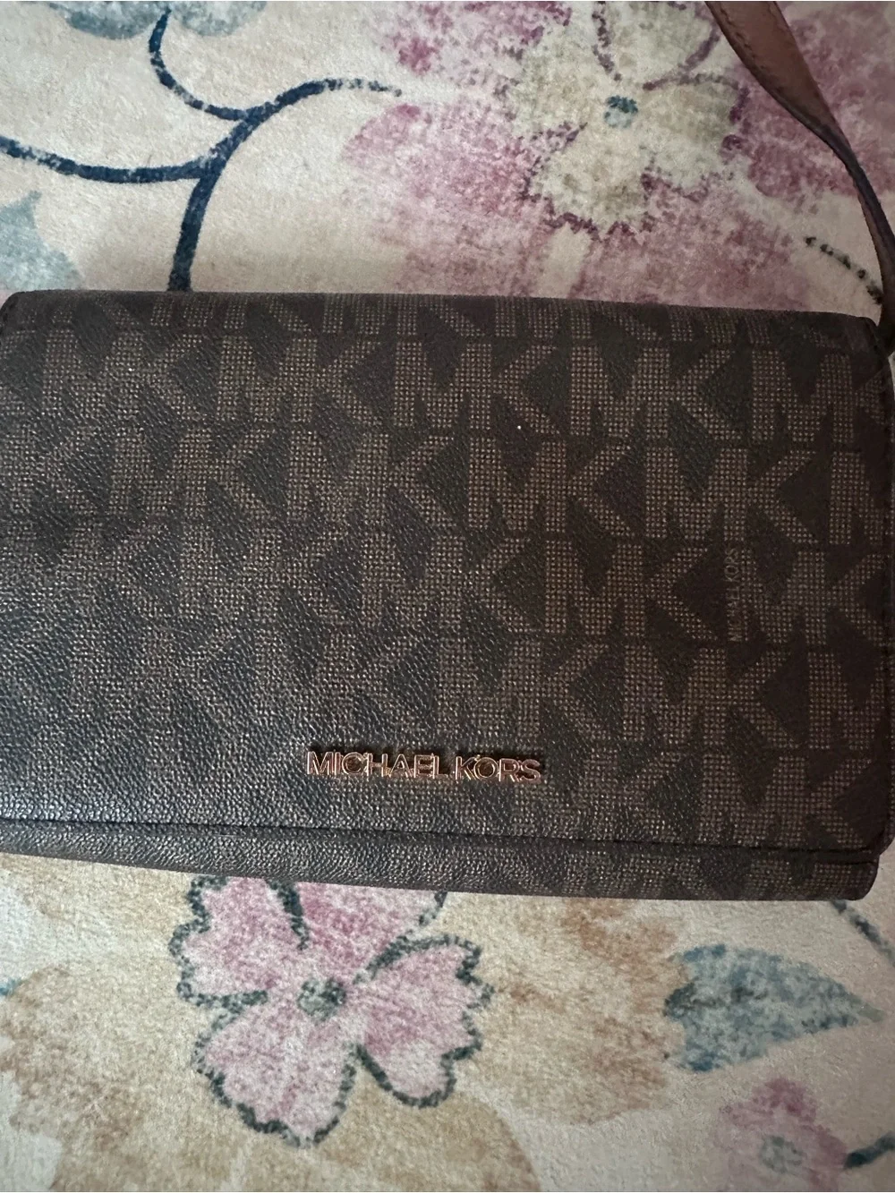 EUC- Michael Kors Brown MK Logo Crossbody Bag with Gold Hardware
